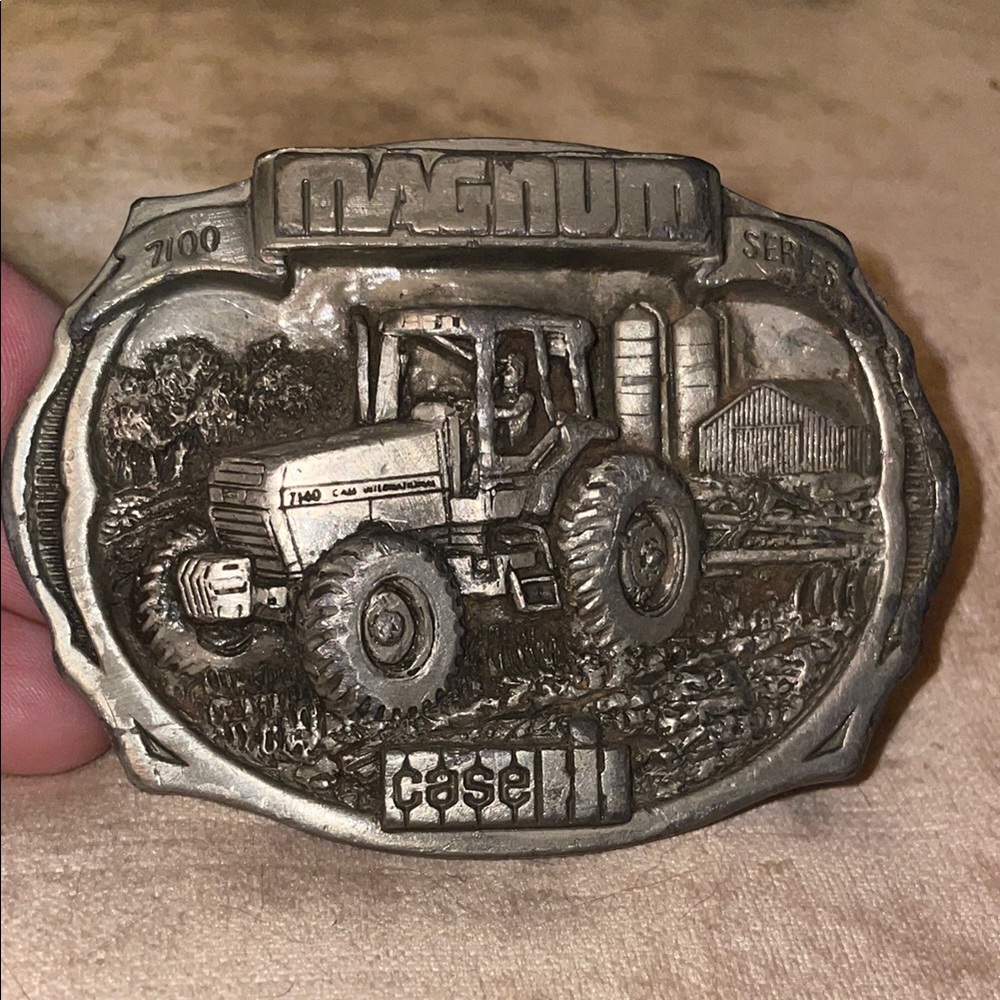 Magnum Silver Belt Buckle with Tractor Design